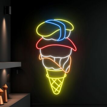 Eiswaffel mit Kugeln LED-Neonschild für Café und Eisdiele