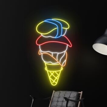 Eiswaffel mit Kugeln LED-Neonschild für Café und Eisdiele