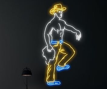 Tanzender Cowboy mit Hut als LED-Neonschild