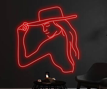 Frau mit Hut LED-Neonschild für Wohnzimmer oder Boutique
