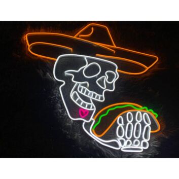 Totenkopf mit Sombrero und Taco LED-Neonschild für Restaurant Bar