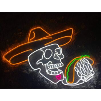Totenkopf mit Sombrero und Taco LED-Neonschild für Restaurant Bar