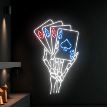 Skelett Hand mit vier Ass Spielkarten LED-Neonschild für Bar Gaming Raum