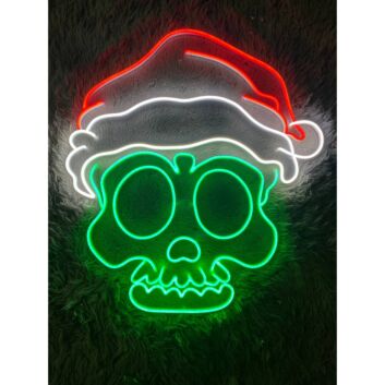 Totenkopf mit Weihnachtsmütze LED-Neonschild für Bar Club