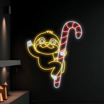 Faultier mit Zuckerstange LED-Neonschild Wohnzimmer Weihnachtsdeko