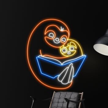 Faultier mit Buch LED-Neonschild für Kinderzimmer Wohnzimmer