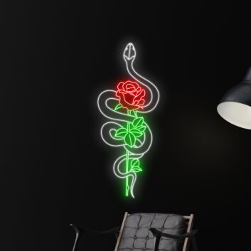 Schlange mit Rose LED-Neonschild für Wohnzimmer oder Bar