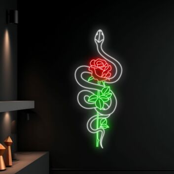 Schlange mit Rose LED-Neonschild für Wohnzimmer oder Bar