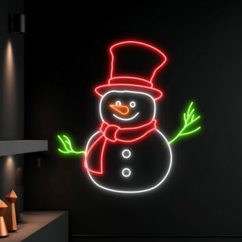 Schneemann mit Zylinder und Schal LED-Neonschild für Wohnzimmer Weihnachten