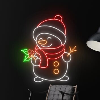 Schneemann mit Stechpalme LED-Neonschild für Wohnzimmer Weihnachtsdeko
