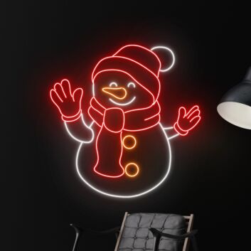 Schneemann mit Mütze und Schal LED-Neonschild Wohnzimmer Weihnachtsdekoration