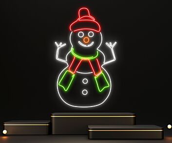 Schneemann mit Mütze und Schal LED-Neonschild für Weihnachten