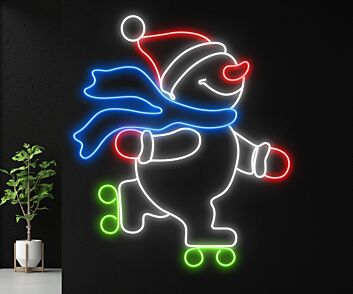 Schneemann auf Rollschuhen LED-Neonschild Wohnzimmer Weihnachtsdeko
