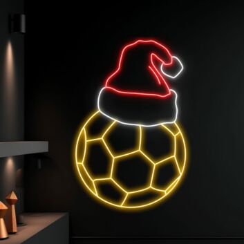 Fußball mit Weihnachtsmütze LED-Neonschild Wohnzimmer Sportbar