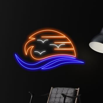 Sonnenuntergang mit Wellen und Möwen LED-Neonschild Wohnzimmer Bar