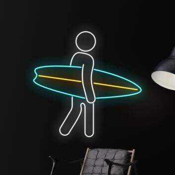 Surfer mit Surfbrett LED-Neonschild für Wohnzimmer oder Bar