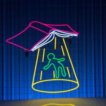 offenes Buch mit Figur im Lichtstrahl LED-Neonschild für Wohnzimmer Bibliothek