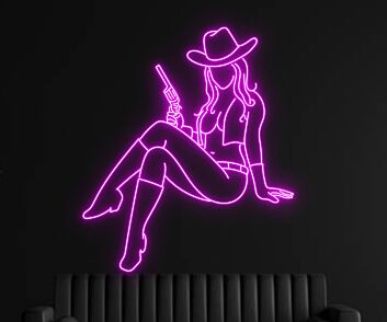 Cowgirl mit Revolver LED-Neonschild für Bar Club