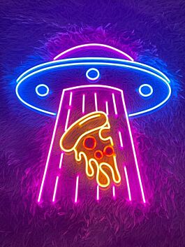 UFO mit Pizzastück LED-Neonschild für Bar Gaming