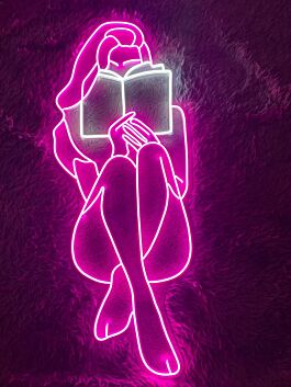 Frau mit Buch LED-Neonschild Wohnzimmer Lesebereich