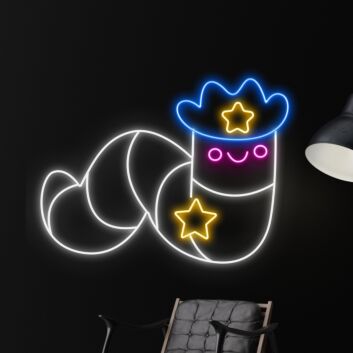 Cowboy Wurm LED-Neonschild für Kinderzimmer Spielzimmer
