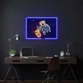Astronaut mit Kaffeebecher LED-Neonschild Wohnzimmer Büro