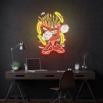 Pommes Frites Cartoonfigur LED-Neonschild für Restaurant Imbiss