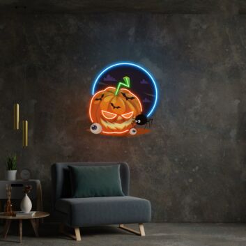 Halloween Kürbis mit Spinne LED-Neonschild mit UV-Druck für Wohnzimmer Party
