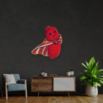 Wurst mit Superheldenumhang LED-Neonschild für Küche Restaurant