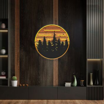 Tannenwald bei Sonnenuntergang LED-Neonschild mit UV-Druck Wohnzimmer Büro