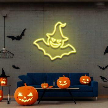 Fledermaus mit Hexenhut LED-Neonschild für Halloween Wohnzimmer