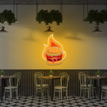 Feuriger Burger LED-Neonschild mit UV-Druck für Restaurant und Imbiss