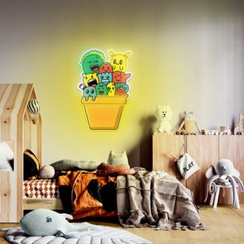 Blumentopf mit niedlichen Cartoon-Figuren LED-Neonschild Kinderzimmer