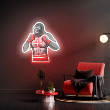 Boxender Gorilla als LED-Neonschild mit UV-Druck