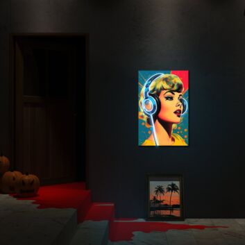Person mit Kopfhörern LED-Neonschild mit UV-Druck für Wohnzimmer Musikstudio