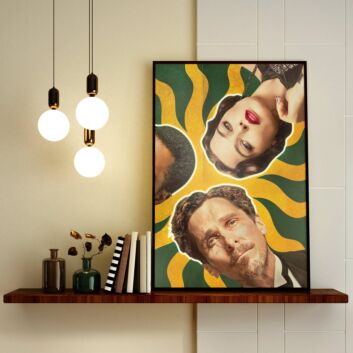 Pop-Art Poster mit Köpfen und abstrakten Wellen LED-Neonschild für Wohnzimmer Büro