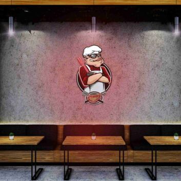 Schweinekoch mit Grillgabel LED-Neonschild für Restaurant und Grillbar