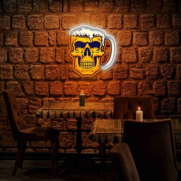 Bierkrug mit Totenkopf LED-Neonschild für Bar Club