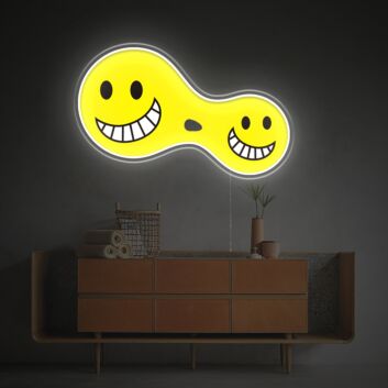 Gelbes Doppel-Smiley Gesicht LED-Neonschild mit UV-Druck Wohnzimmer Büro