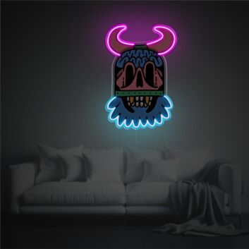 Wikinger-Schädel mit Hörnern LED-Neonschild mit UV-Druck für Gamingzimmer und Bar