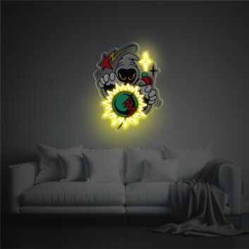 Comic Skull Neon LED Wandlicht mit Blitz und Energie Explosion kraftvolle Street Art Deko für Wohnzimmer Gaming Room Studio oder moderne Jugendräume