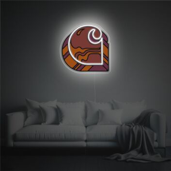 Carhartt-Logo in Holzmaserungsoptik als LED-Neonschild mit UV-Druck