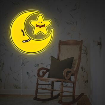 Süßes Mond und Stern LED-Neonschild mit UV-Druck im Cartoon Stil gemütliche Nachtlicht Deko für Kinderzimmer Babyzimmer Schlafzimmer oder ruhige Wohnräume
