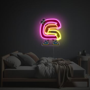 Abstrakte Cartoon-Figur aus verschlungenen Armen als LED-Neonschild mit UV-Druck