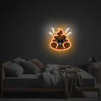 Humorvolles Neon LED Wandbild mit cartoonhafter Emoji Figur verspieltes Lichtdesign für moderne Wohnräume Jugendzimmer oder kreative Dekoration