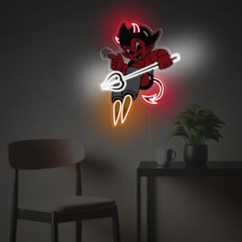 Humorvolles Neon LED Wandbild mit frecher Comic Illustration dynamisches Lichtdesign für moderne Wohnräume kreative Studios oder Jugendzimmer mit UV-Druck