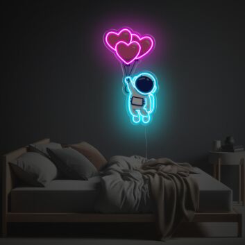 Neon LED Wandlicht mit Astronaut und schwebenden Herzballons romantische Lichtdekoration für Schlafzimmer Wohnzimmer oder liebevoll gestaltete Räume