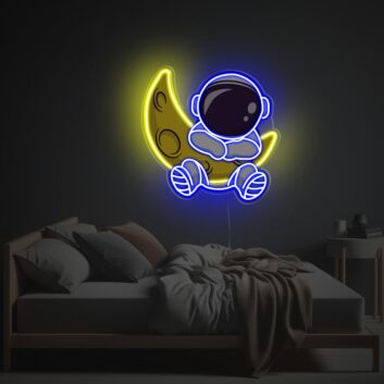 Neon LED Wandlicht mit schlafendem Astronaut auf dem Mond beruhigende Lichtdekoration für Schlafzimmer Kinderzimmer oder gemütliche Wohnräume