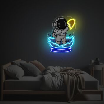 Neon LED Wanddekoration mit Astronaut in Energieportal moderne Lichtkunst für Schlafzimmer Wohnzimmer oder kreative Wohnräume