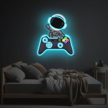 LED-Neonschild mit UV-Druck mit Astronaut und Game Controller moderne Gaming Lichtdeko für Jugendzimmer Schlafzimmer oder Spielzimmer